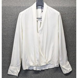 MNG By Mango Faux Wrap Top Long Sleeve Woven V-Neck US Size 10
